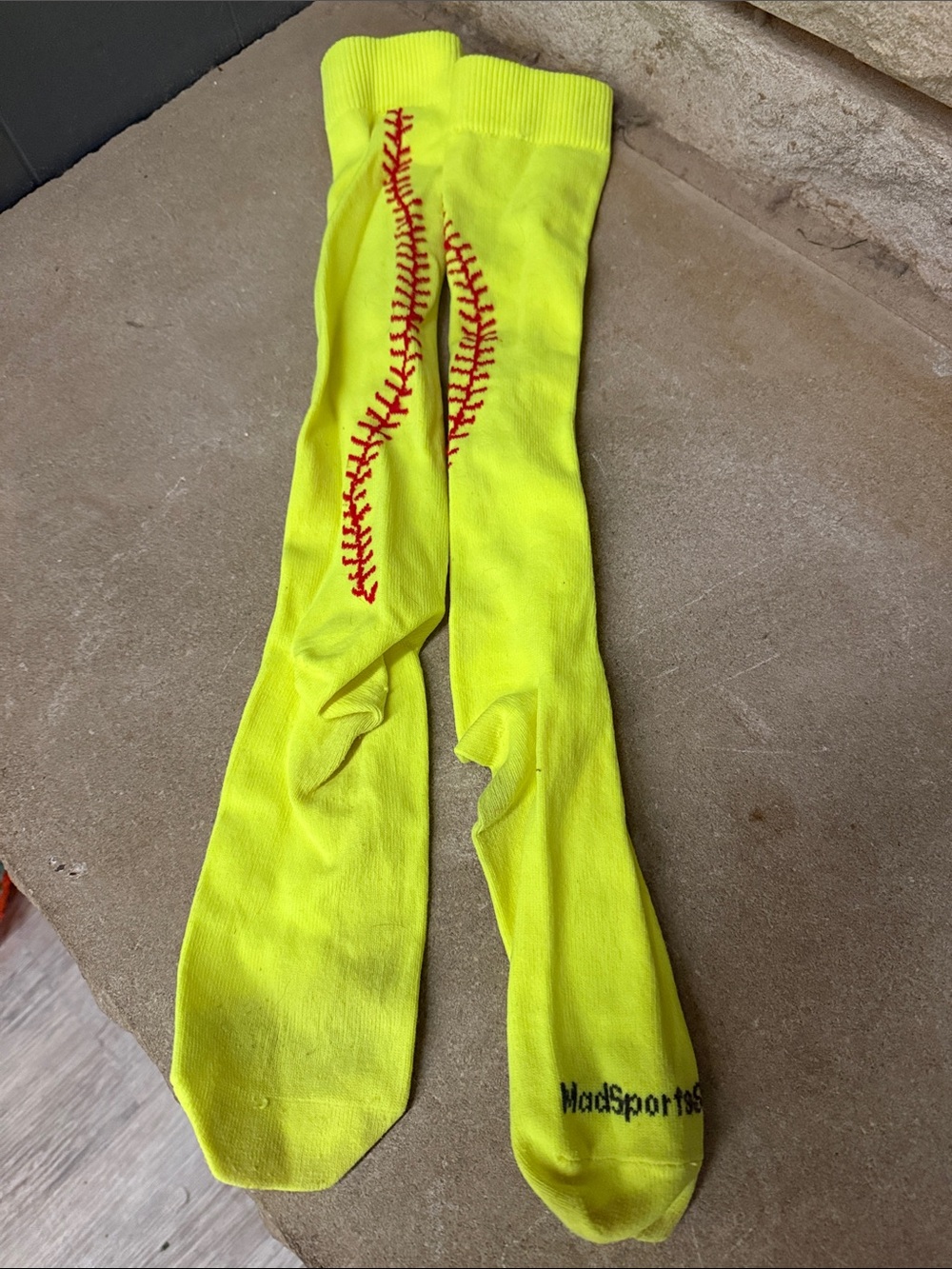 Neon Yellow Baseball Stitch Knee-High Socks